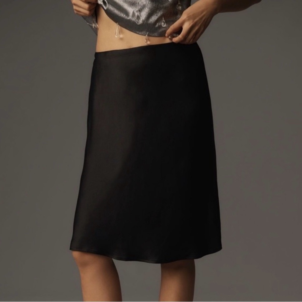 NWT Anthropologie The Tilda Knee-Length Slip Skirt in Black, L